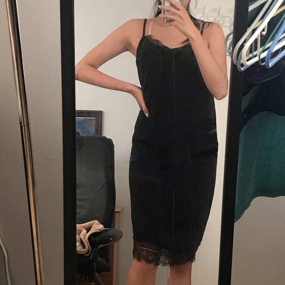 Black midi dress with lace detail